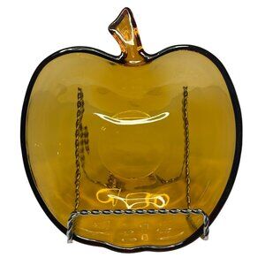 VTG Hazel Atlas Amber Apple Shaped Glass Candy Dish MCM Retro Decor Serving Bowl